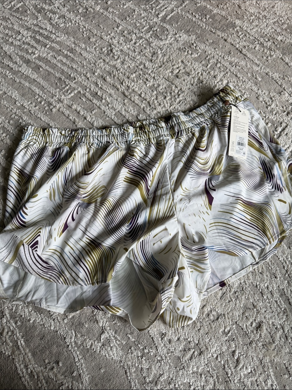 Calia Printed Shorts in White with Olive & Purple Swirl